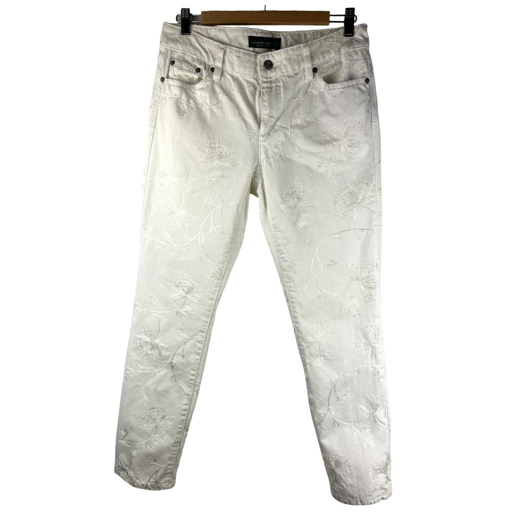Summer Coastal Embroidered Lauren Jeans Co, Ralph Lauren White Jeans, Women’s 6